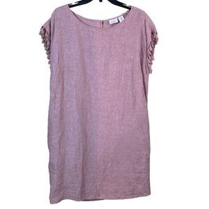 Antibes Blanc Linen Pink Fringe Sleeve Dress Size Medium